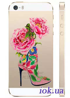 Прозрачный силиконовый чехол на iPhone 5/5S - Туфель из цветов