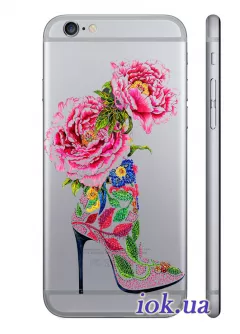 Прозрачный чехол для iPhone 6/6S Plus - Розы и туфелька