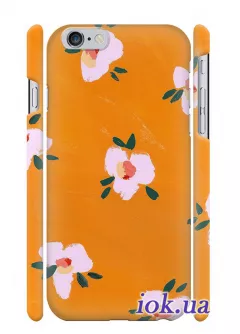 Оранжевый чехол для iPhone 6/6S с цветами