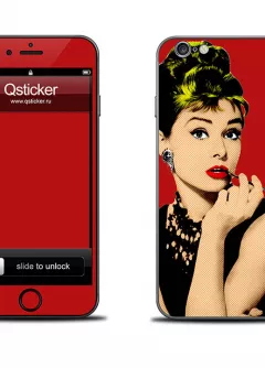 Наклейка на iPhone 6 - Одри Хепберн, красный стиль