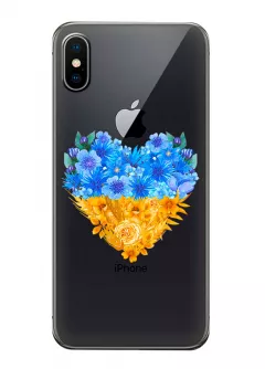 Патриотический чехол iPhone X с рисунком сердца из цветов Украины