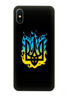 Чехол на iPhone X с справедливым гербом и огнем Украины