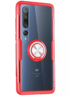 TPU+PC чехол Deen CrystalRing for Magnet (opp) для Xiaomi Mi 10 / Mi 10 Pro, Бесцветный / Красный