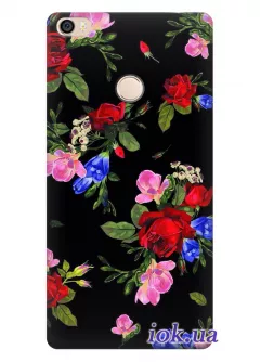 Чехол для Xiaomi Mi Max - Цветы на чёрном фоне