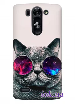 Стильная накладка для LG G3s с изображением кота в галактических очках
