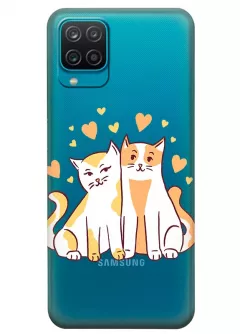 Чехол из прозрачного силикона на Samsung M12 с влюбленными котиками