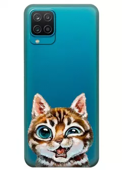 Прозрачный чехол силиконовый на Samsung M12 с прикольным котенком