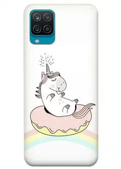Samsung M12 силиконовый чехол с картинкой - Единорог на пончике