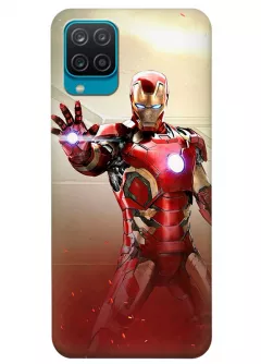 Бампер для Samsung M12 из силикона - Железный человек Комикс Марвел Marvel Comics Iron Man атака Тони Старка с искрами пламени