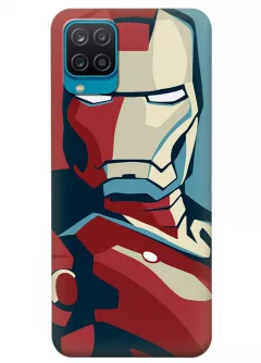 Бампер для Samsung M12 из силикона - Железный человек Комикс Марвел Marvel Comics Iron Man Тони Старк в стиле красно-синего вектор-арта