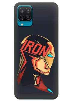 Бампер для Samsung M12 из силикона - Железный человек Комикс Марвел Marvel Comics Iron Man профиль Тони Старка крупным планом вектор-арт серый чехол