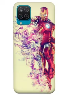 Бампер для Samsung M12 из силикона - Железный человек Комикс Марвел Marvel Comics Iron Man исчезающий Тони Старк в полный рост желтый чехол
