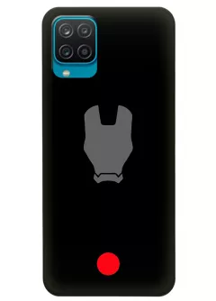 Бампер для Samsung M12 из силикона - Железный человек Комикс Марвел Marvel Comics Iron Man шлем и энергетический источник Тони Старка вектор-арт черный чехол