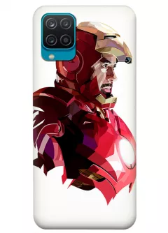 Бампер для Samsung M12 из силикона - Железный человек Комикс Марвел Marvel Comics Iron Man Тони Старк в профиль крупным планом вектор-арт белый чехол