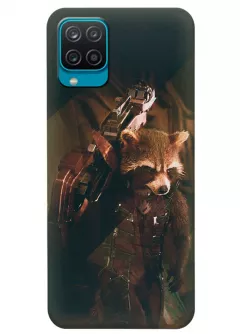 Бампер для Samsung M12 из силикона - Реактивный Енот Ракета Комикс Марвел Marvel Comics Rocket Raccoon с ружьем внимательно наблюдает
