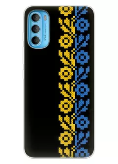 Чехол на Motorola G71 с патриотическим рисунком вышитых цветов