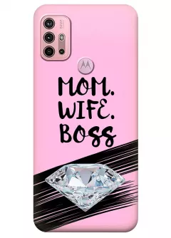 Motorola G10 силиконовый чехол с картинкой - Mom. Wife. Boss
