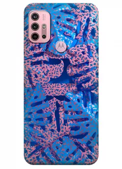 Motorola G10 силиконовый чехол с картинкой - Голубые листья