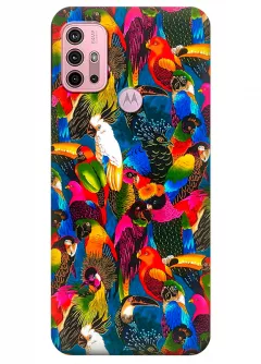 Motorola G10 силиконовый чехол с картинкой - Попугайчики