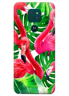 Motorola G9 Play силиконовый чехол с картинкой - Розовые фламинго