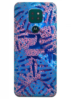Motorola G9 Play силиконовый чехол с картинкой - Голубые листья