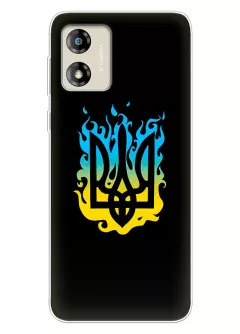 Чехол на Motorola E13 с справедливым гербом и огнем Украины