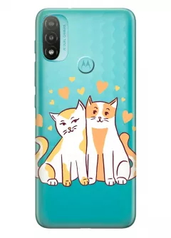 Чехол из прозрачного силикона на Motorola E20 с влюбленными котиками