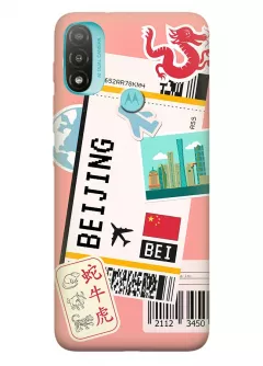 Motorola E20 силиконовый чехол с принтом - Билет в Пекин