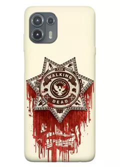 Чехол для Моторола Едж 20 Лайт - Ходячие мертвецы The Walking Dead логотип в виде значка шерифа в крови