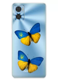 Чехол для Motorola E22 из прозрачного силикона - Бабочки из флага Украины