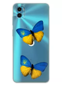 Чехол для Motorola E22s из прозрачного силикона - Бабочки из флага Украины