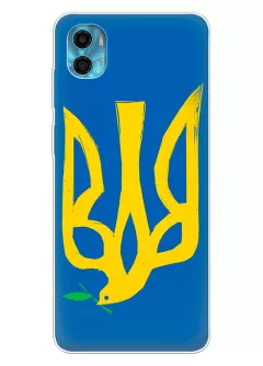 Чехол на Motorola E22s с сильным и добрым гербом Украины в виде ласточки