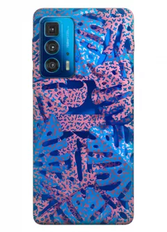 Motorola Edge 20 Pro силиконовый чехол с картинкой - Голубые листья
