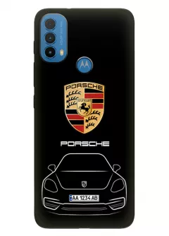Моторола Е30 чехол силиконовый - Porsche Порше Порш логотип и автомобиль машина 718 Boxster Cayman 911 Panamera Taycan Speedster 918 Spyder Cayman Carrera GT вектор-арт купе седан с номерным знаком