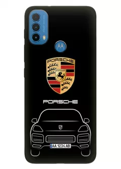 Моторола Е30 чехол силиконовый - Porsche Порше Порш логотип и автомобиль машина Cayenne Macan кроссовер внедорожник с номерным знаком