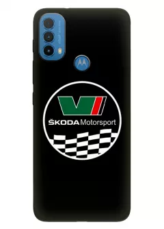 Моторола Е30 чехол силиконовый - Skoda Шкода Motorsport круглый логотип вектор-арт с флагом финиша