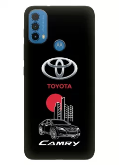 Чехол для Моторола Е30 из силикона - Toyota Тойота логотип и автомобиль машина Camry купе седан
