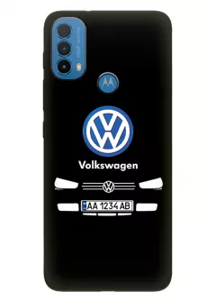 Бампер для Моторола Е30 из силикона - Volkswagen Фольксваген классический логотип крупным планом с номерным знаком и передней частью кузова (Дизайн 1)