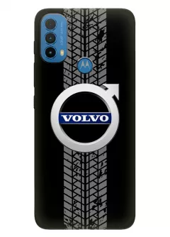 Наладка для Моторола Е30 из силикона - Volvo Вольво классический логотип крупным планом и следы шин колеса