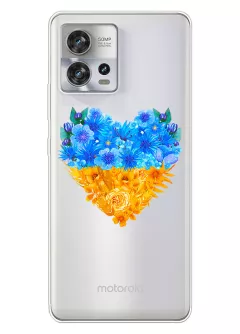 Патриотический чехол Motorola Edge 30 Fusion с рисунком сердца из цветов Украины