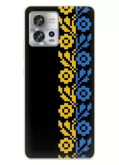 Чехол на Motorola Edge 30 Fusion с патриотическим рисунком вышитых цветов