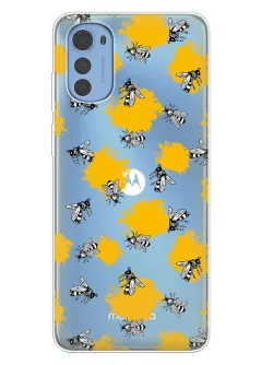 Чехол для Motorola E32 / E32s с нарисованными пчелами на прозрачном силиконе