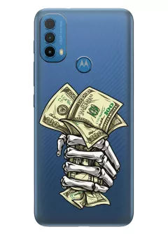 Силиконовый прозрачный чехол для Motorola E40 - Скелет и купюры