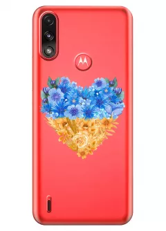 Патриотический чехол Motorola E7i Power с рисунком сердца из цветов Украины