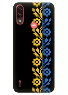 Чехол на Motorola E7i Power с патриотическим рисунком вышитых цветов