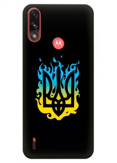 Чехол на Motorola E7i Power с справедливым гербом и огнем Украины