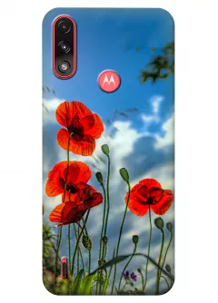 Чехол на Motorola E7 Power с нежными цветами мака на украинской земле