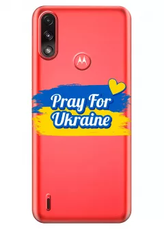 Чехол для Motorola E7 Power "Pray for Ukraine" из прозрачного силикона