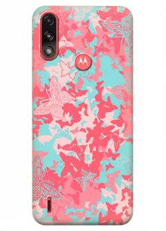 Motorola E7 Power силиконовый чехол с картинкой - Розовые бабочки