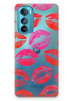 Чехол для Motorola Edge 30 с поцелуями, следами из помады на прозрачном силиконе